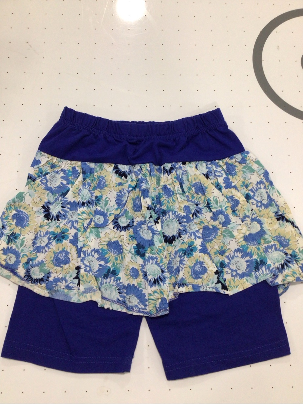 Girls Blue Floral Skort-Style Shorts with Elastic Waistband